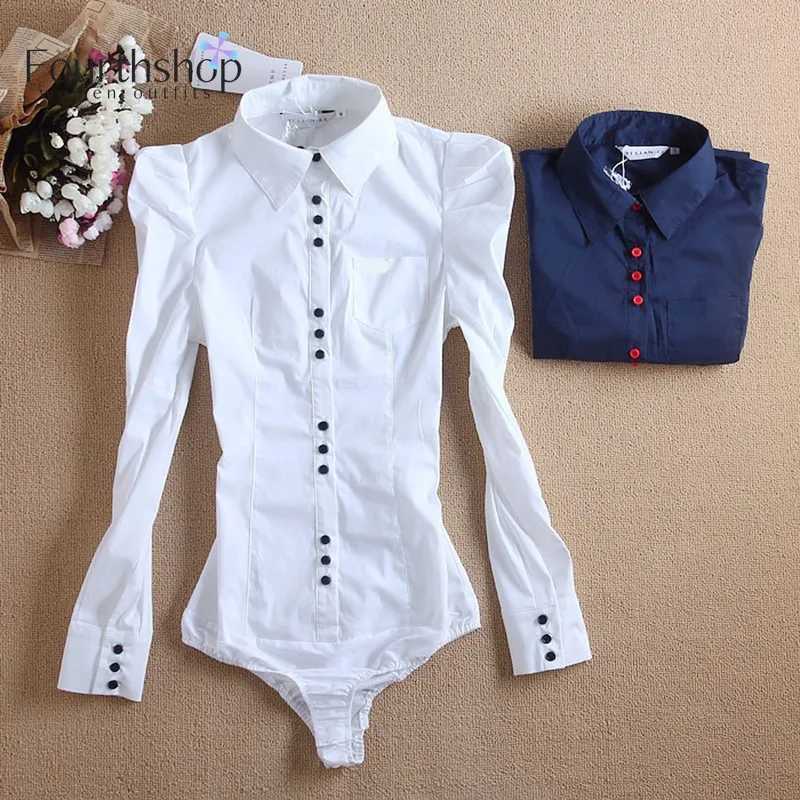 Women's Jumpsuits Rompers 2022 Women Bodysuits Long Slve Bodycon White Blouse Shirt Office Lady Work Formal Body Shirts Female Fashion Autumn Win