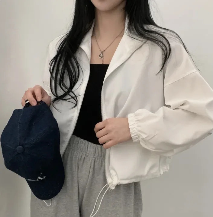 Spring Outerwear Female Casual Loose All-match Bomber Jacket Women Vintage Baseball Coat Lady Korean Fashion Zipper Short Jacket 240823