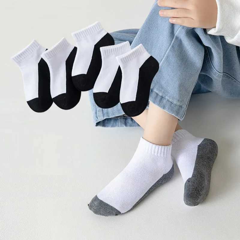 5 Pairs/Lot Summer Children Socks 100% Cotton Kids Fashion Black White Gray Baby Girl Boy Socks Casual Short Socks For 1-12 Year CL240824
