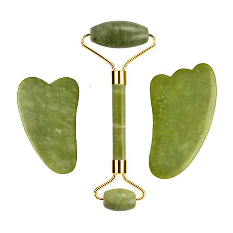 3pcs Natural Xiuyu Jade Roller Gua Sha Set Natural Stone Guasha Board Body Massage Facial Scraping Skin Care Tools CL240824