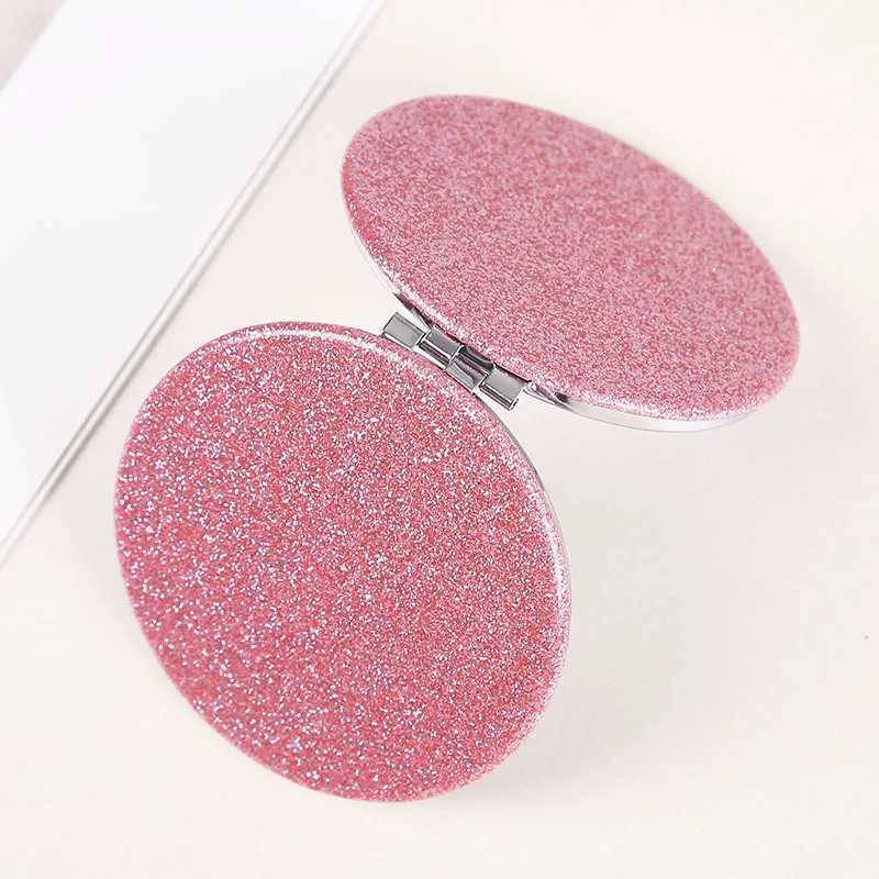 1pc Portable Glitter Round Makeup Mirror Hand Pocket Folding Cosmetic Mirror Double Face Make Up MirrorXJ241213