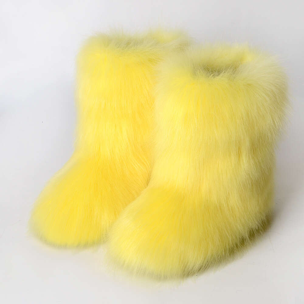 Winter Fuzzy Women Furry Shoes Fluffy Fur Snow Boots Plush Ing Slip-On Rubber Flat Outdoor Bowtie Warm Ladies Footwear