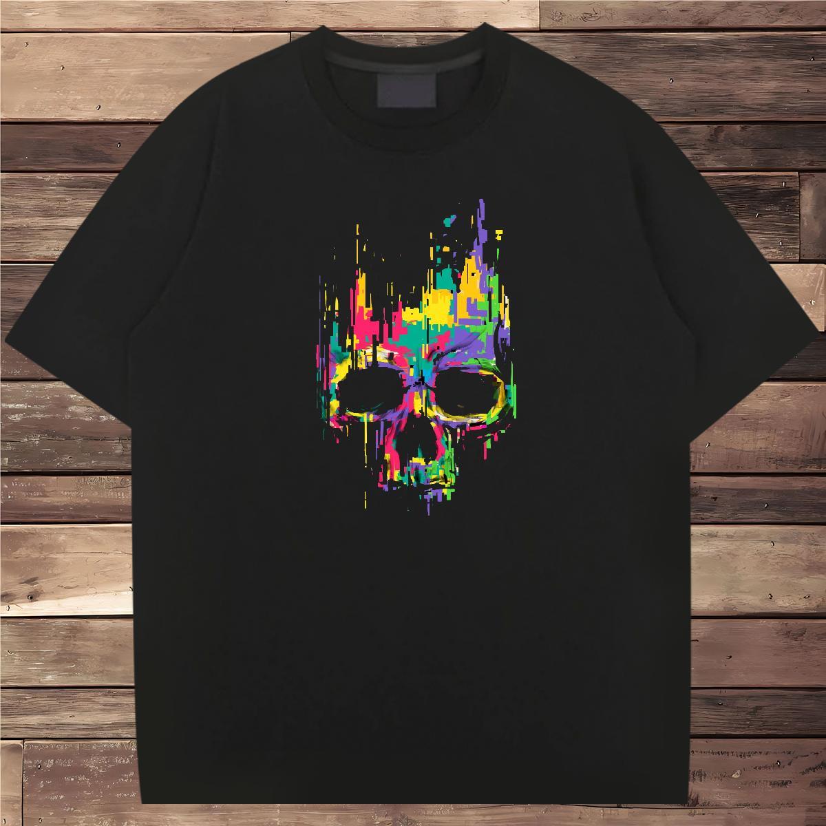 Popular T Shirts Men 230g 100% Cotton skull Daily Wear Customized O-Neck Short Sleeve Tshirts 2024 Clothes