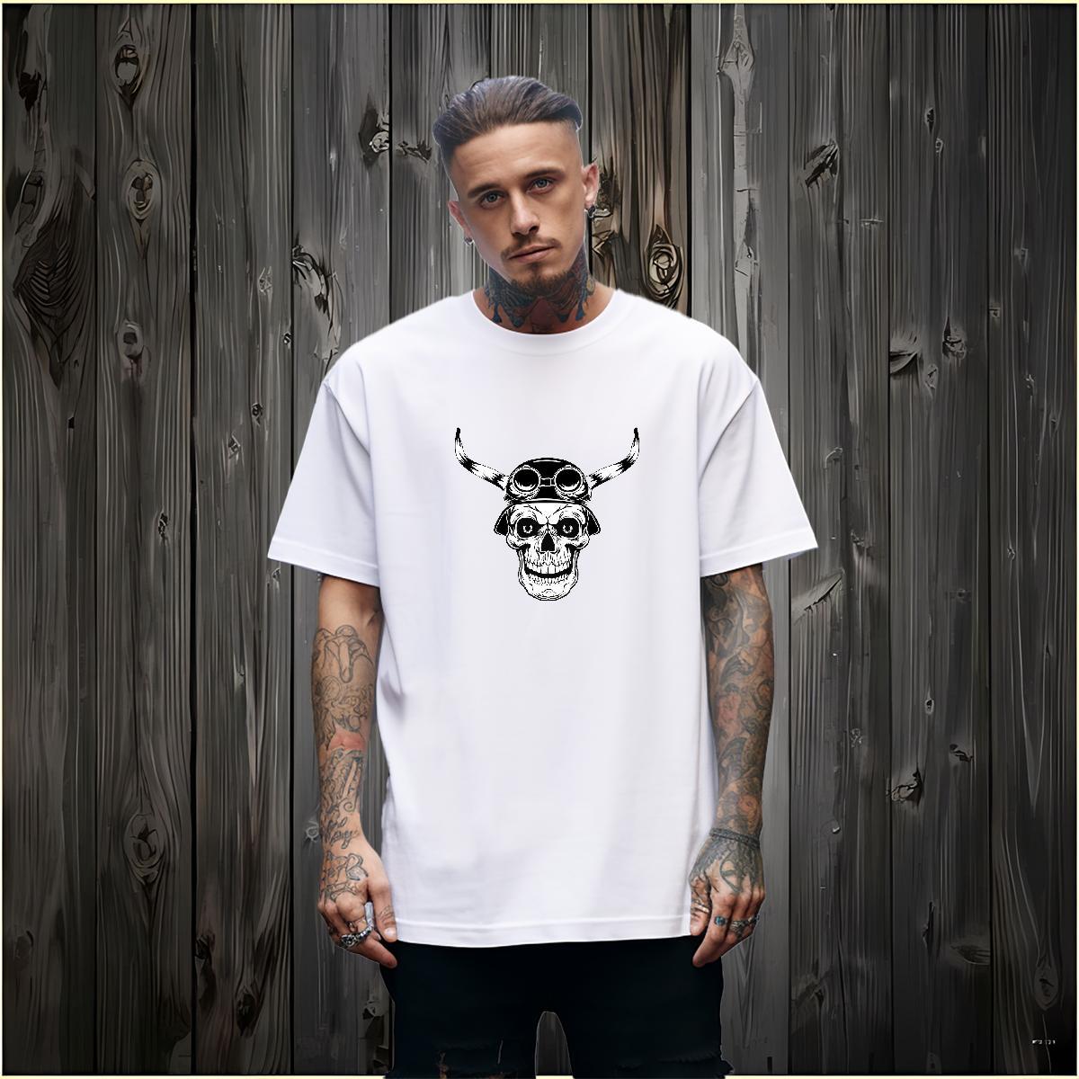 Popular T-Shirts for Men 230g 100% Cotton skull Street Casual Black White Pure Cotton Tshirts Free Shipping Polos