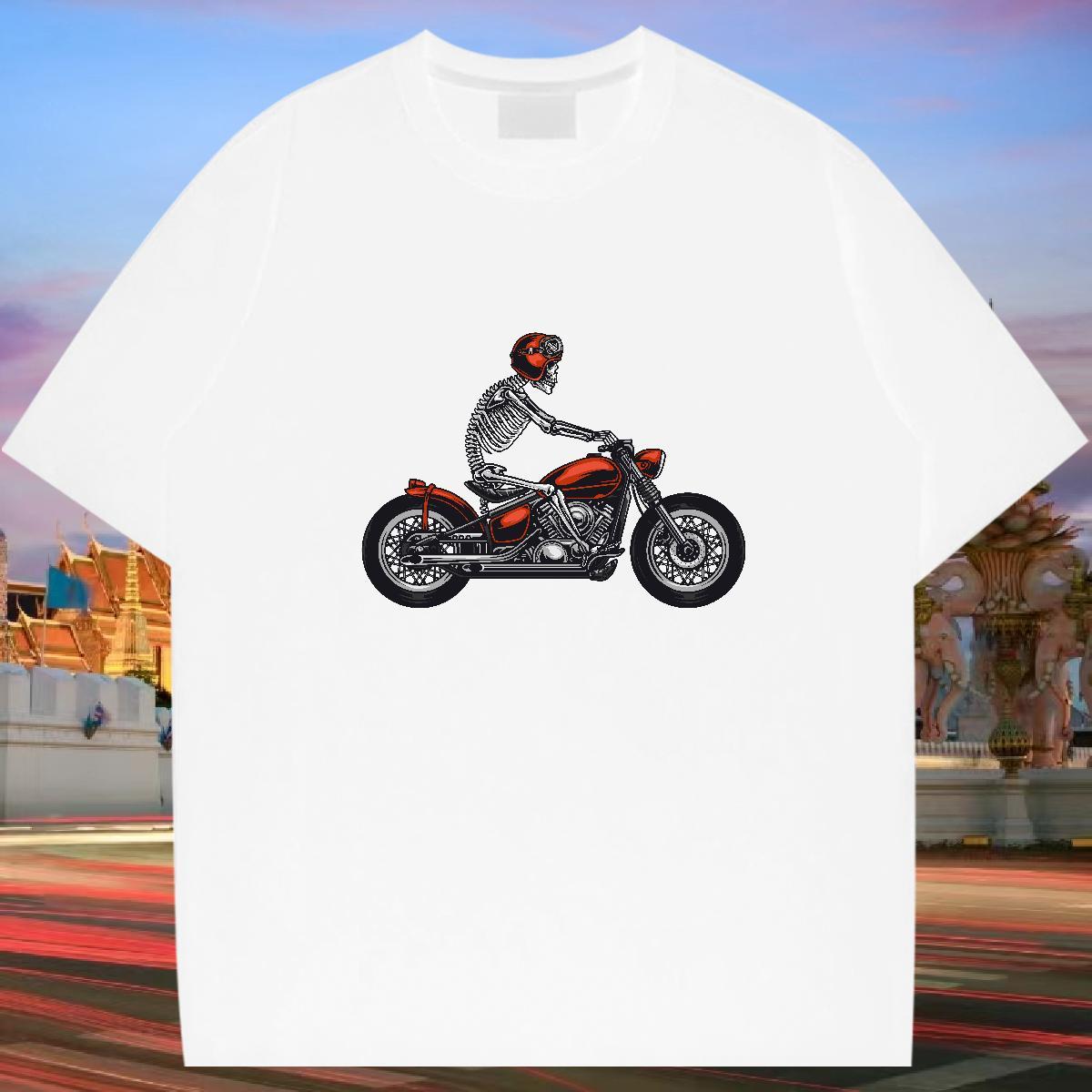 Loose Fit T-Shirts 230g Cotton skull Casual Daily Wear DIY Pure Cotton Mens Tshirts 2024 Clothes