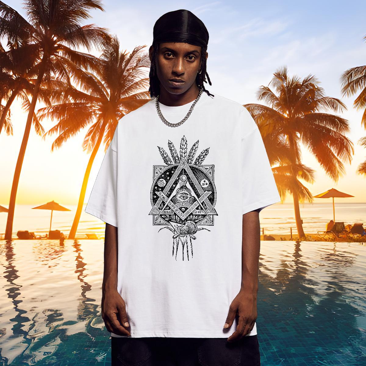 Comfortable Men T Shirts 100% Cotton 230g eye of the devil Daily Outfit Cartoon Print Short Sleeve Soft Men Tees 2024 Tshirts