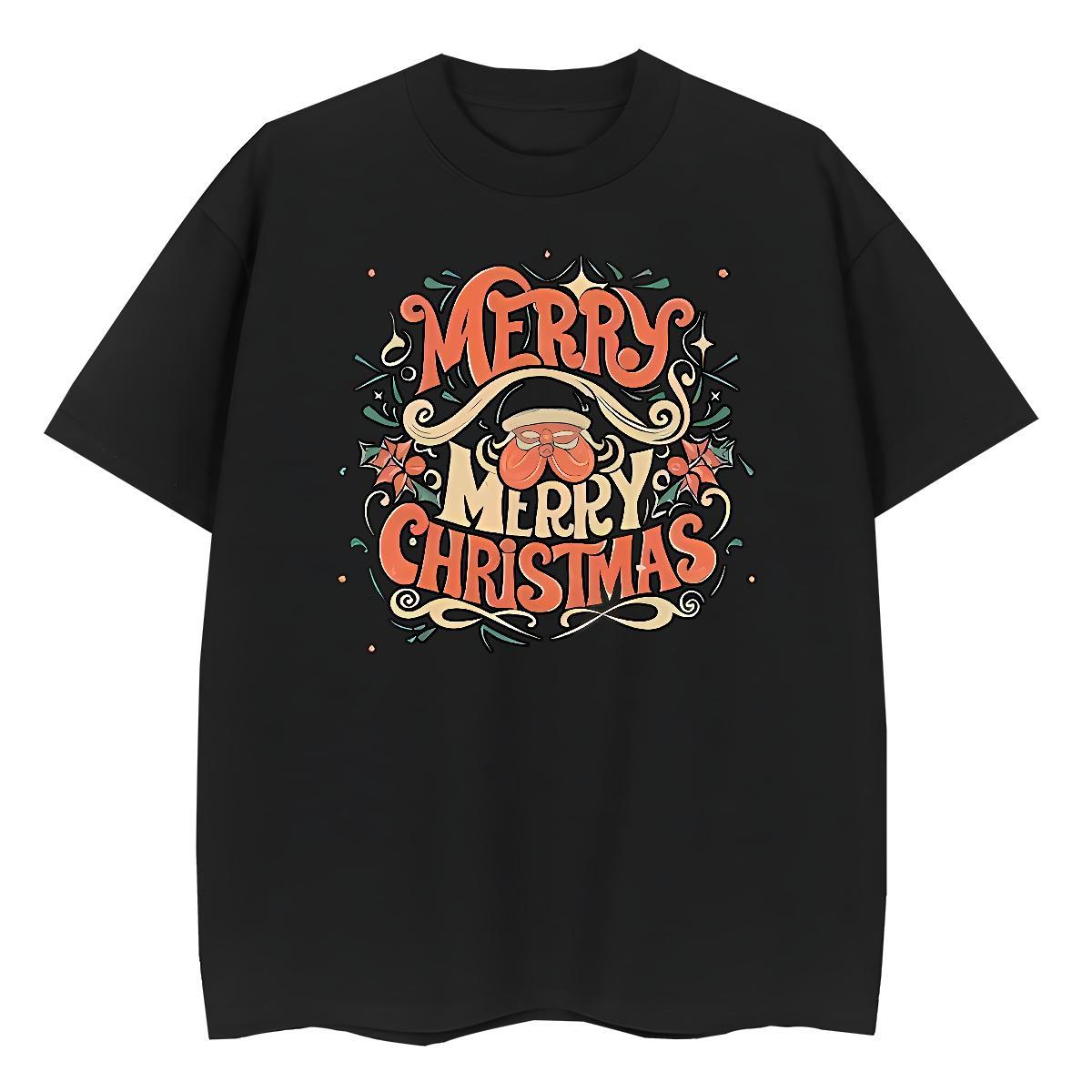 Brand Men Tees Merry Christmas Sports Casual 100% Cotton 230g Tops Shirt Breathable Crew Neck Unisex T shirt Custom Anime