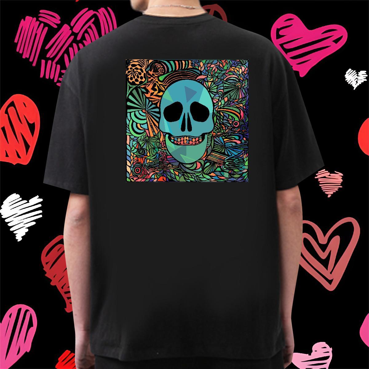 Loose T Shirt For Man 230g Cotton skull Anime Printing Street DIY Breathable Short Sleeve Men Tops Tees New Designer Wear