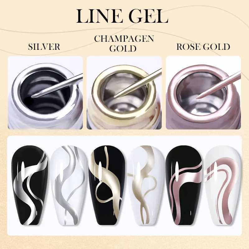 LILYCUTE 5ml super bright silver metallic paint lined with gel nail polish wire drawing strip graffiti mirror brushed UV gel varnish W240829