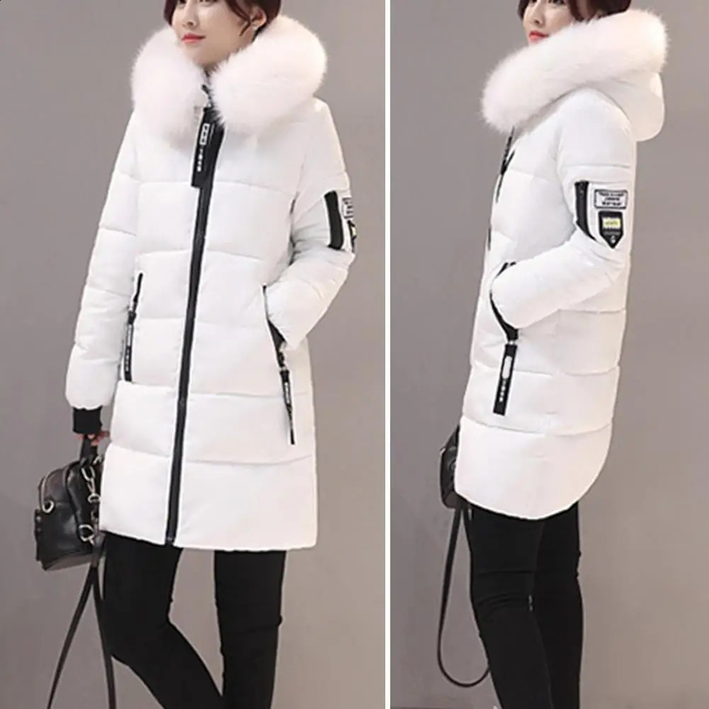 Winter Jacket Womens Fur Necklace Long Basic Thick Cotton Mat Parkas Wear w240824
