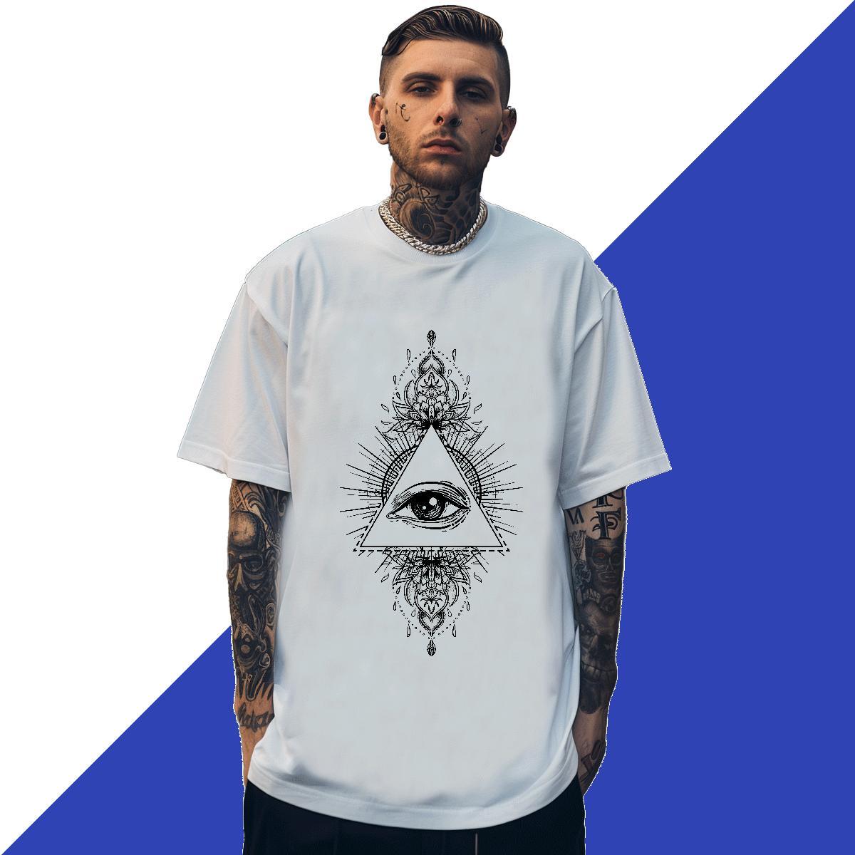 Brand T Shirts Men 230g Cotton eye of the devil Street Wear Anime Breathable Crew Neck Men Tees Fashion Casual Tshirts