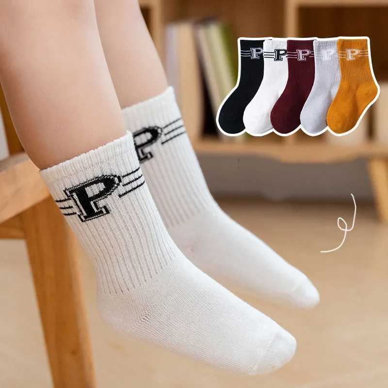 5 Pairs/Lot Children Socks For Boys Girls Cotton Autumn Winter Keep Warm Solid Knitted Stripes Alphabet Socks Student Socks CL240824