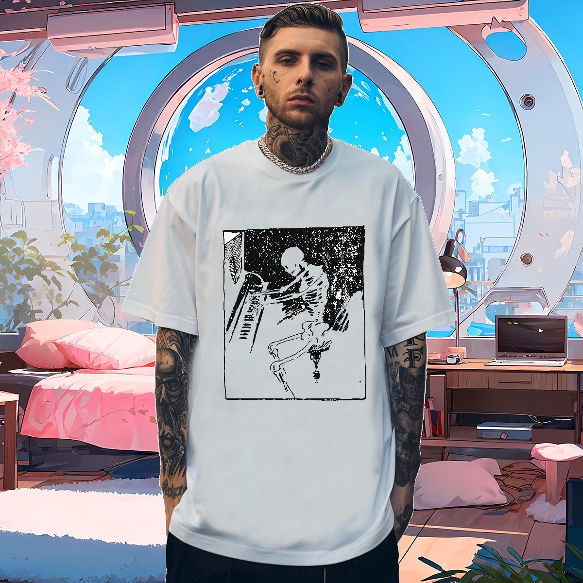 Wholesale T-Shirts for Men 230g Cotton skull High Street Hip Hop Custom Big Size Breathable Crew Neck Men Tshirts Factory Direct Tops