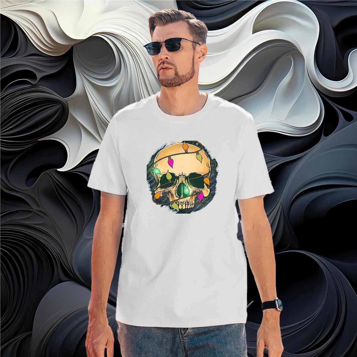 Classic T Shirts Men 230g 100% Cotton skull Spring Summer Skull Crew Neck Breathable Men Tees DIY Polos