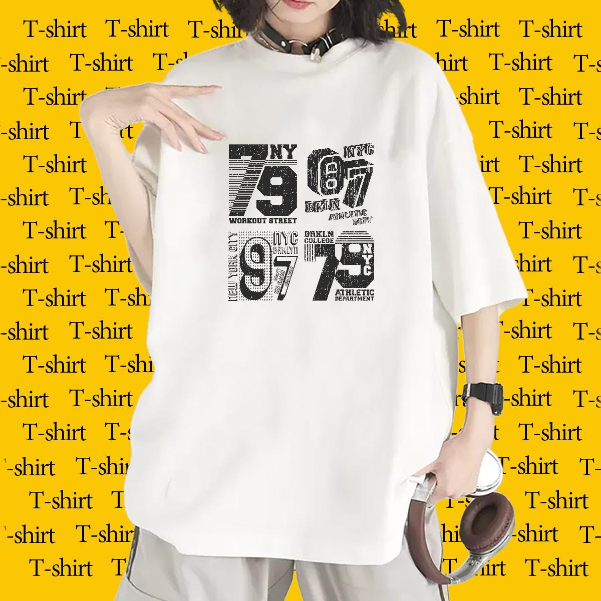 Popular Womens Tshirts 230g Cotton letter Sports Casual Woman T Shirts O-Neck Short Sleeve DIY Printed Tees Shirts