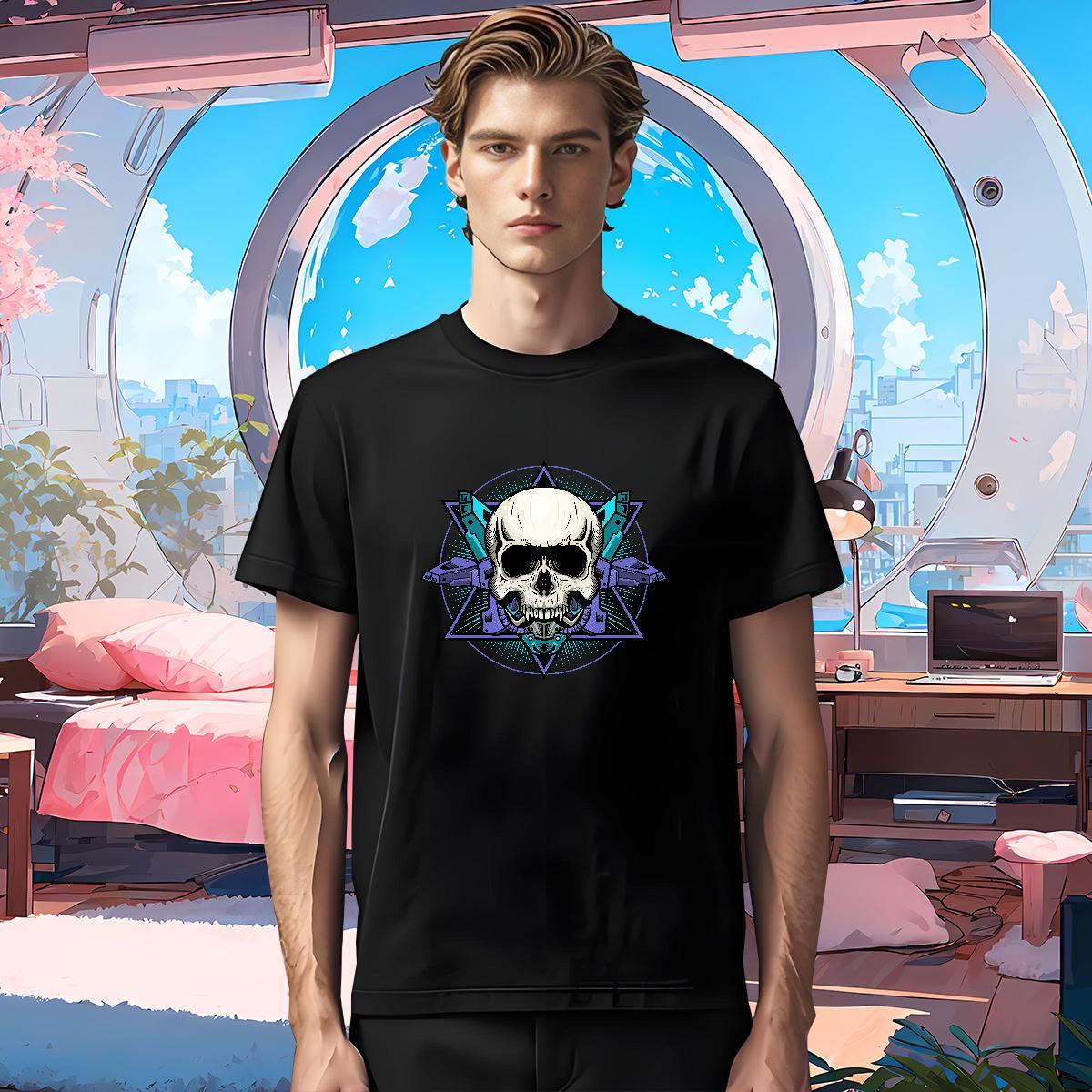 Cool T Shirt For Man 230g Pure Cotton skull High Street Hip Hop Custom Printing Short Sleeve Soft Men Tees Wholesale Tee Shirt