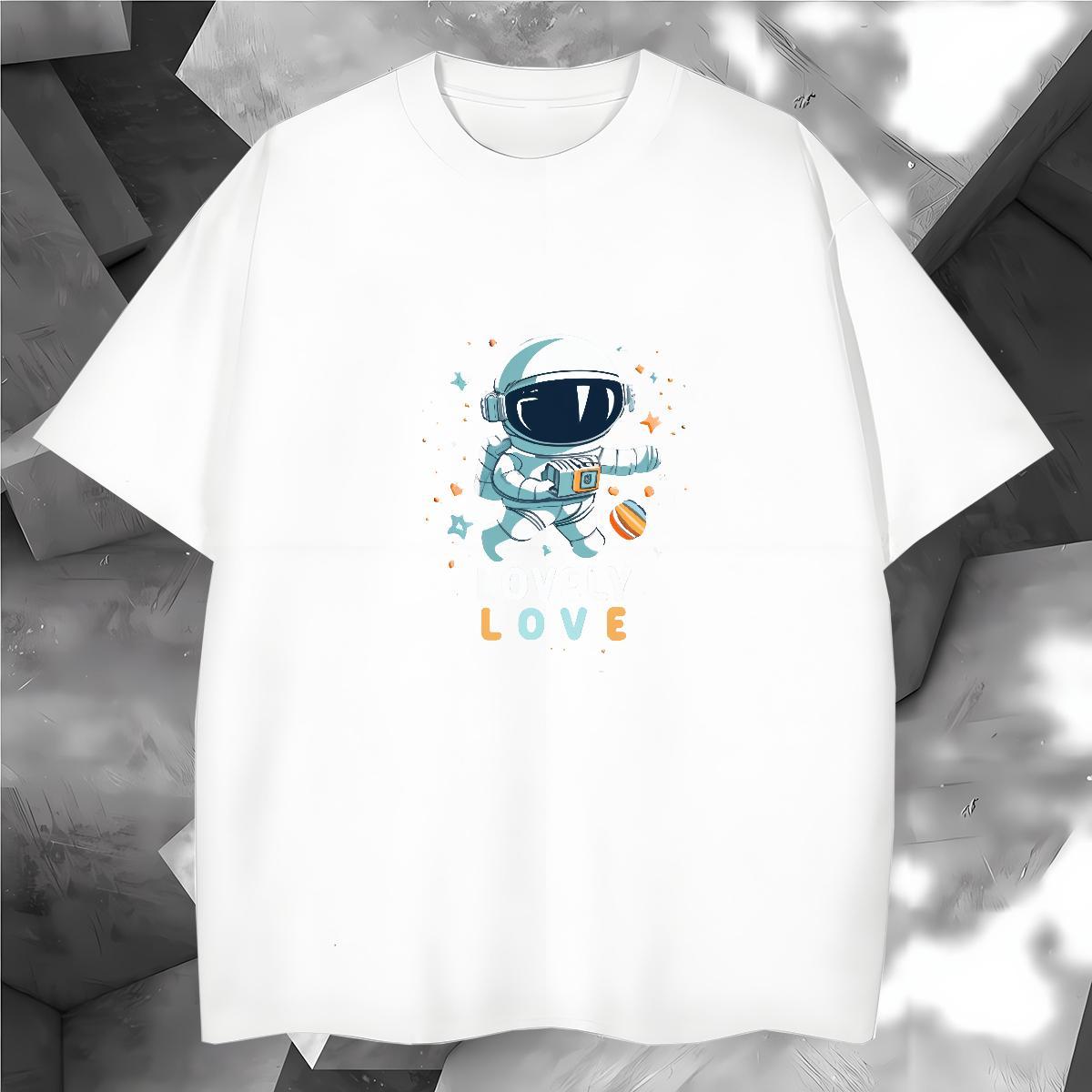 Cool Mens T Shirts 230g 100% Cotton spaceman Daily Outfit Black White O Neck Short Sleeves Men Tops Tees Stylist Tees Shirts
