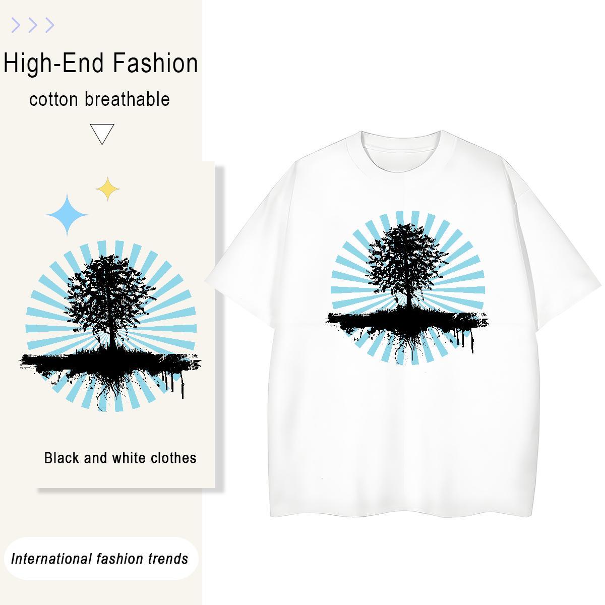 Brand Men Tshirts tree High Street Hip Hop 230g Cotton Tee Shirt Round Neck Short Sleeve Popular Mens T Shirts Custom Printed