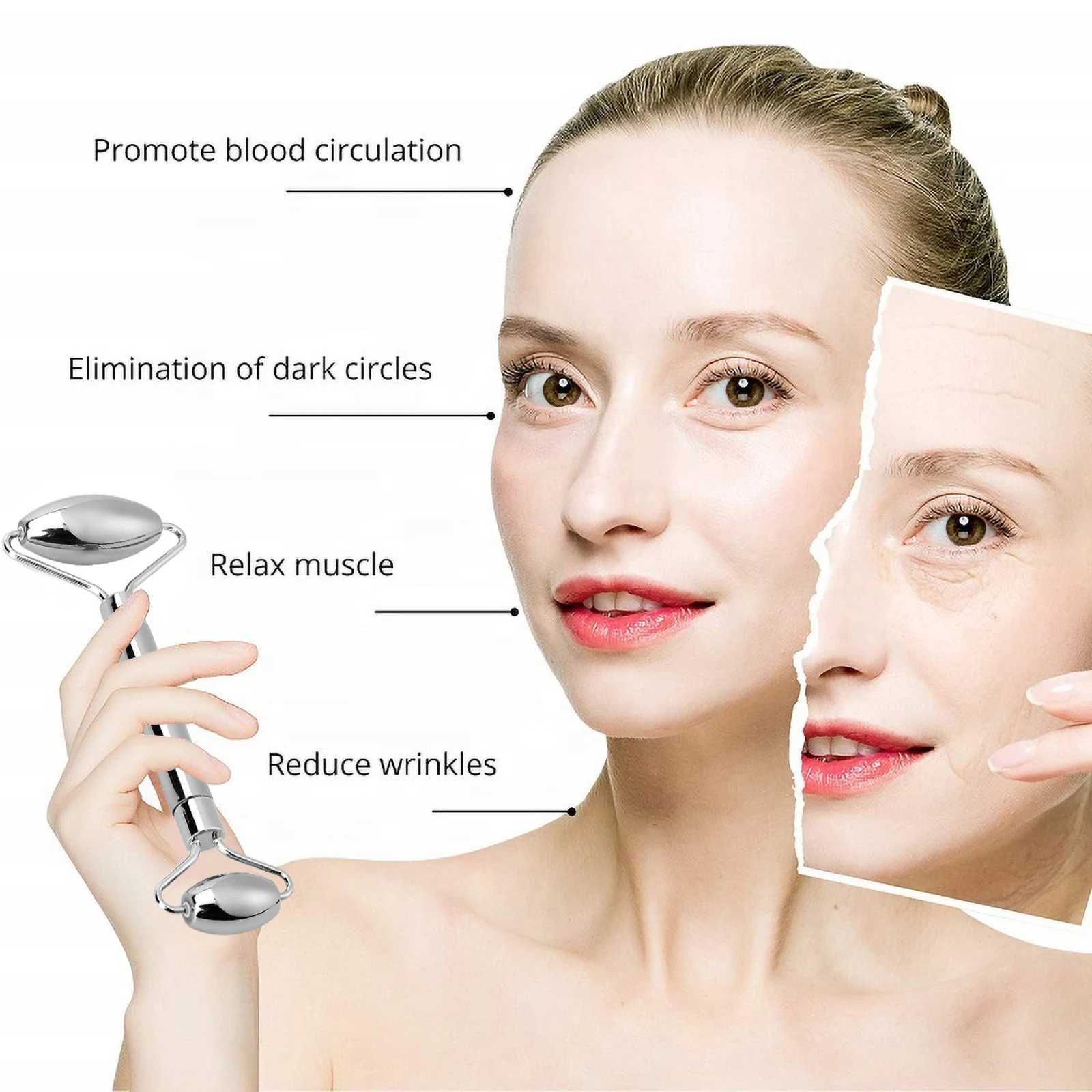 Stainless Steel Facial Roller Gua Sha Set Face Care Lifting Massage Tools Anti Wrinkle Skin Tighten Cooling Cellulite Massager CL240824