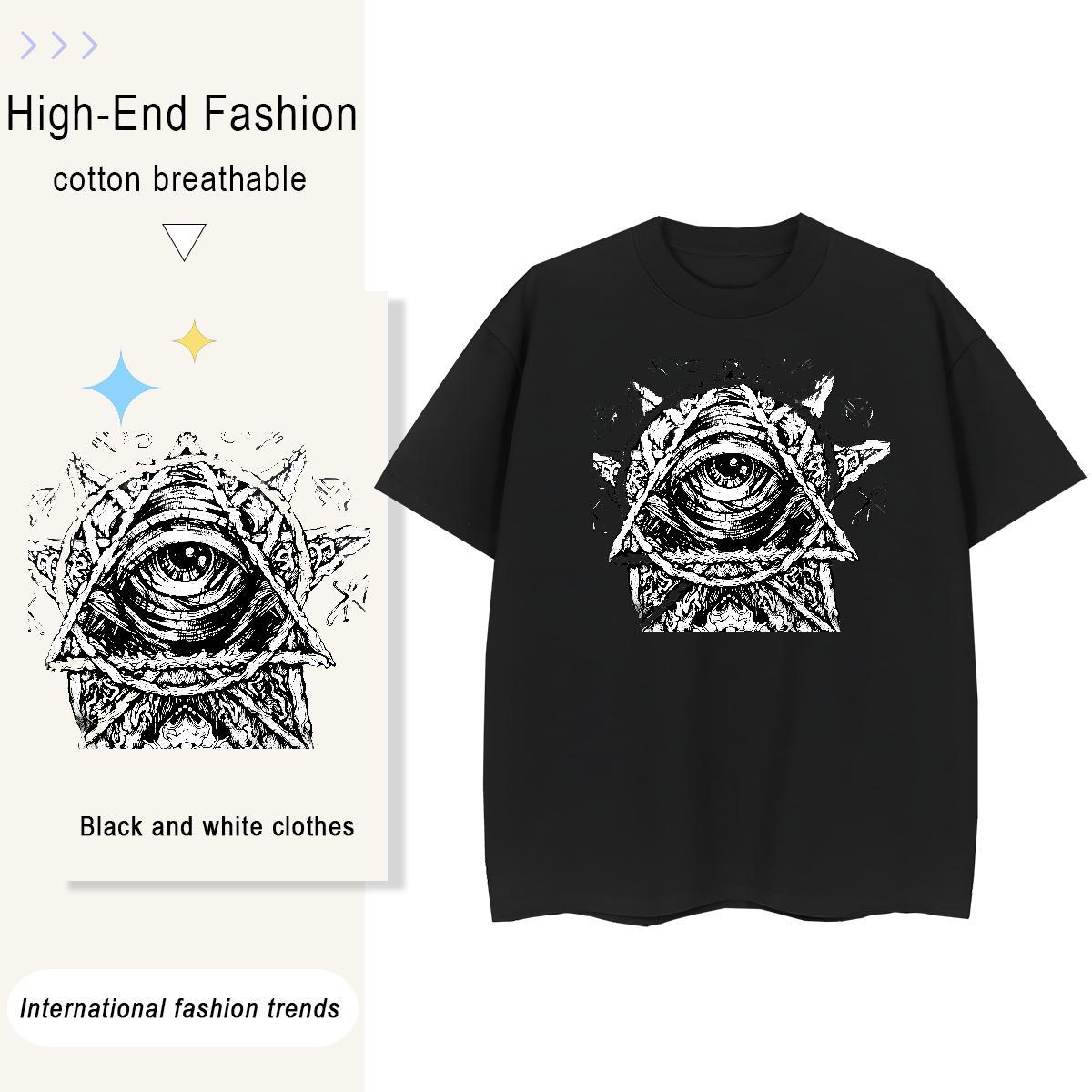 Comfortable T Shirts Men 230g Cotton eye of the devil Street Wear Custom Big Size O Neck Short Sleeves Men Clothes T-Shirt Fashion New Tee Shirt