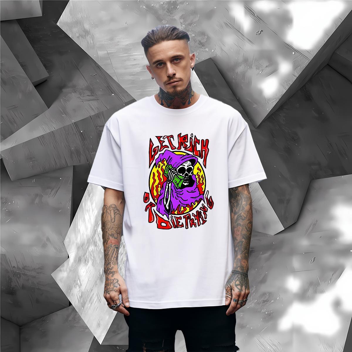 High Quality T Shirts Men 100% Cotton 230g skull Daily Wear DIY Anime Crew Neck Men Clothes T-Shirt New Tops