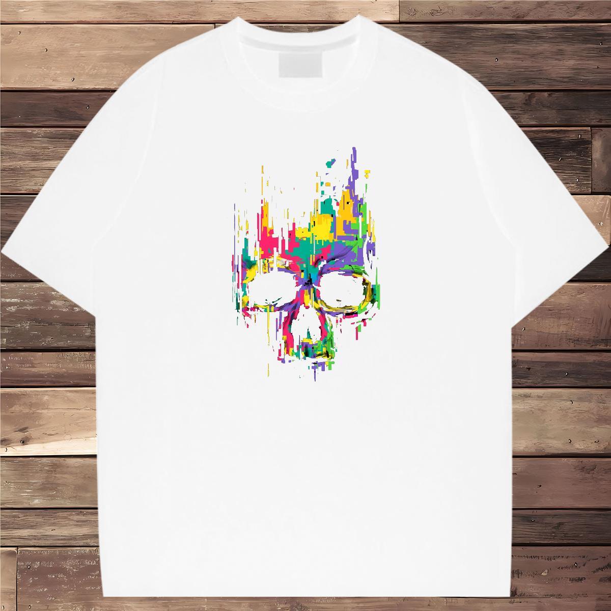 Popular T Shirts Men 230g 100% Cotton skull Daily Wear Customized O-Neck Short Sleeve Tshirts 2024 Clothes