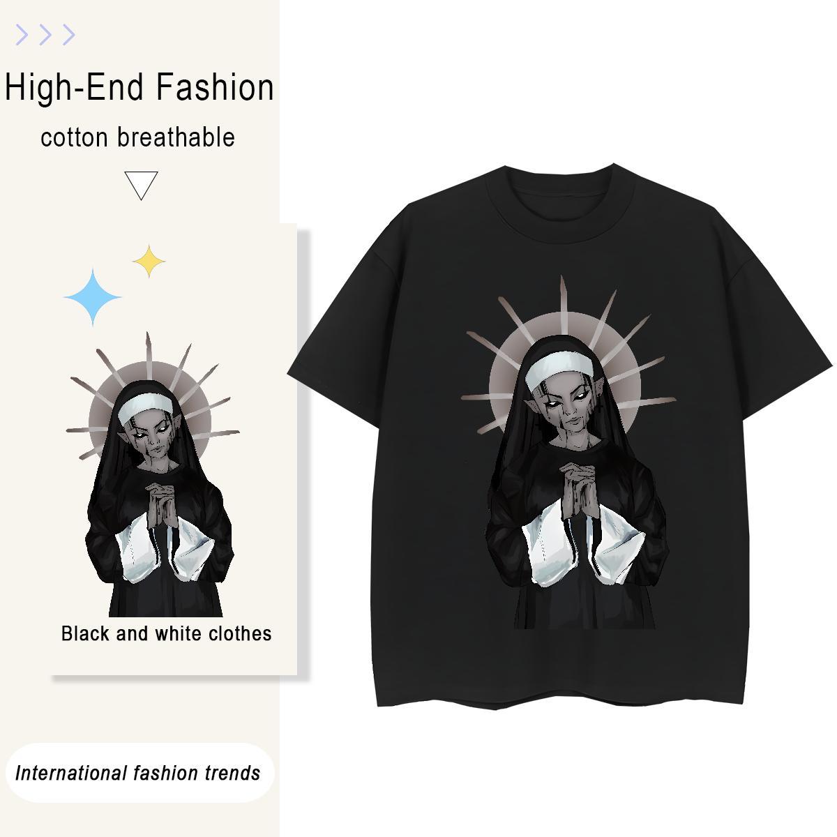 Loose fit Couples T Shirts 230g 100% Cotton nun Casual Daily Wear Womens T Shirts Crew Neck DIY Anime Tops