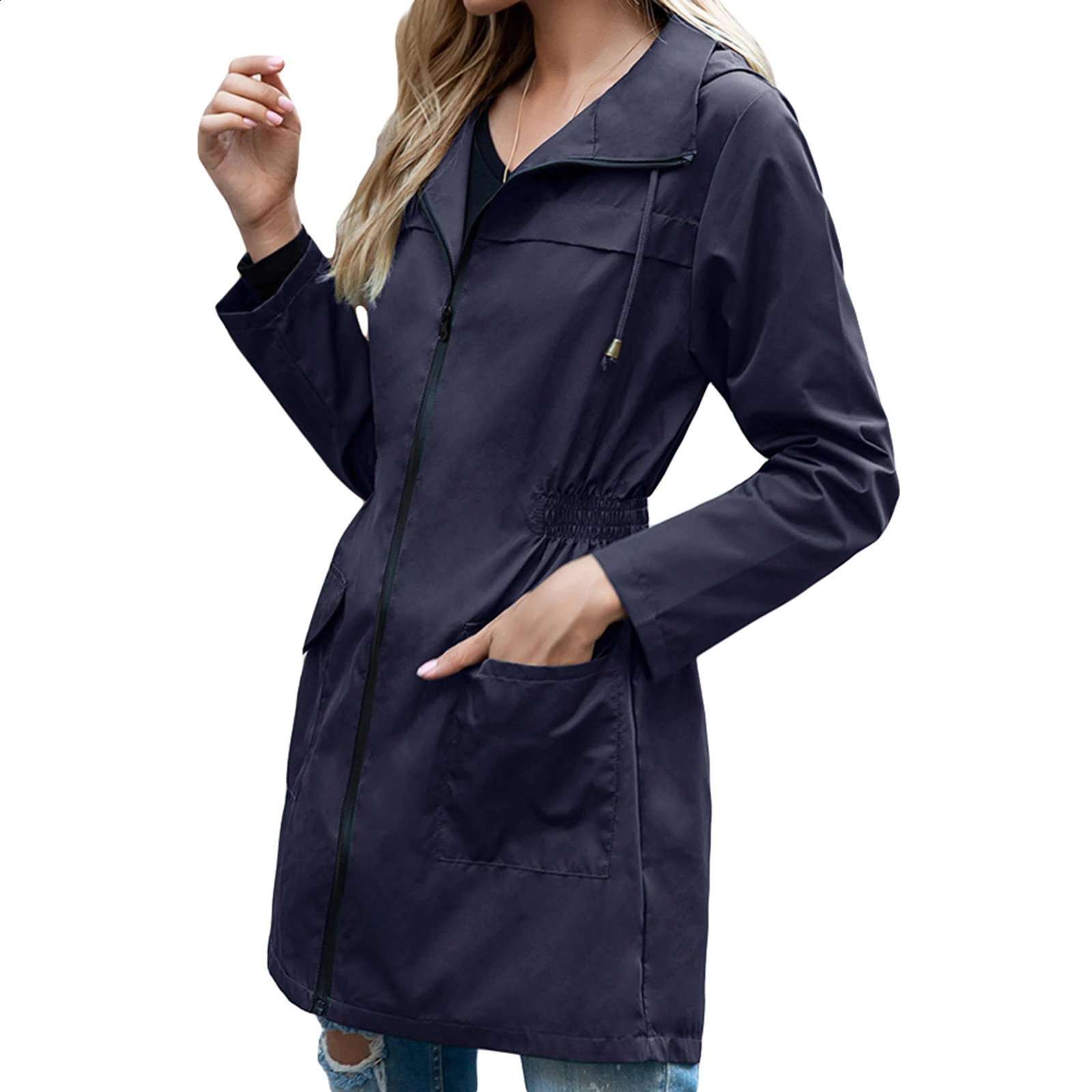 Womens lightweight waterproof active outdoor trench raincoat with hood womens lightweight windproof 240824