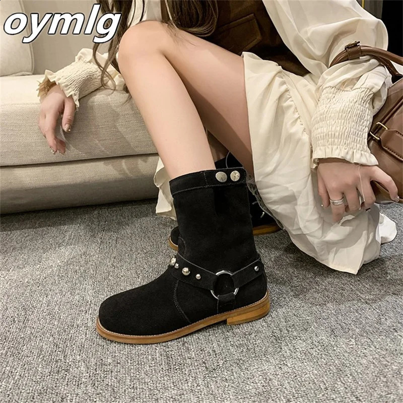 retro river wide tube western cowboy boots dot thin short boots short tube stacked boots 240823