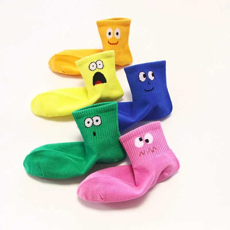 5 Pairs Kids Socks Funny Face Emoticons Pattern Comfortable Breathable Boys Girls Socks CL240824