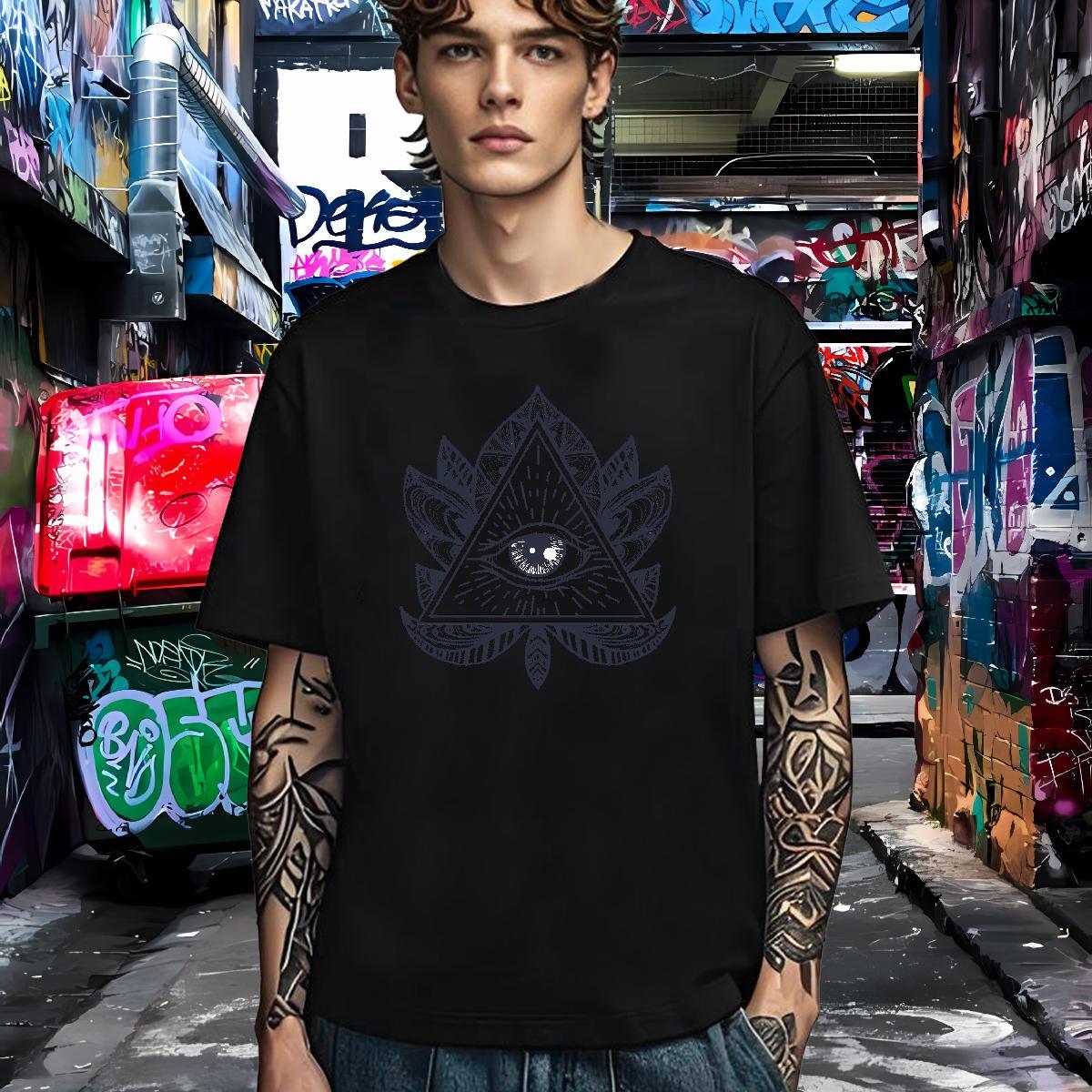 Unisex T Shirts Men 230g Cotton eye of the devil Sport Black White O-Neck Short Sleeve Men Tshirts Fashion Designer Tops