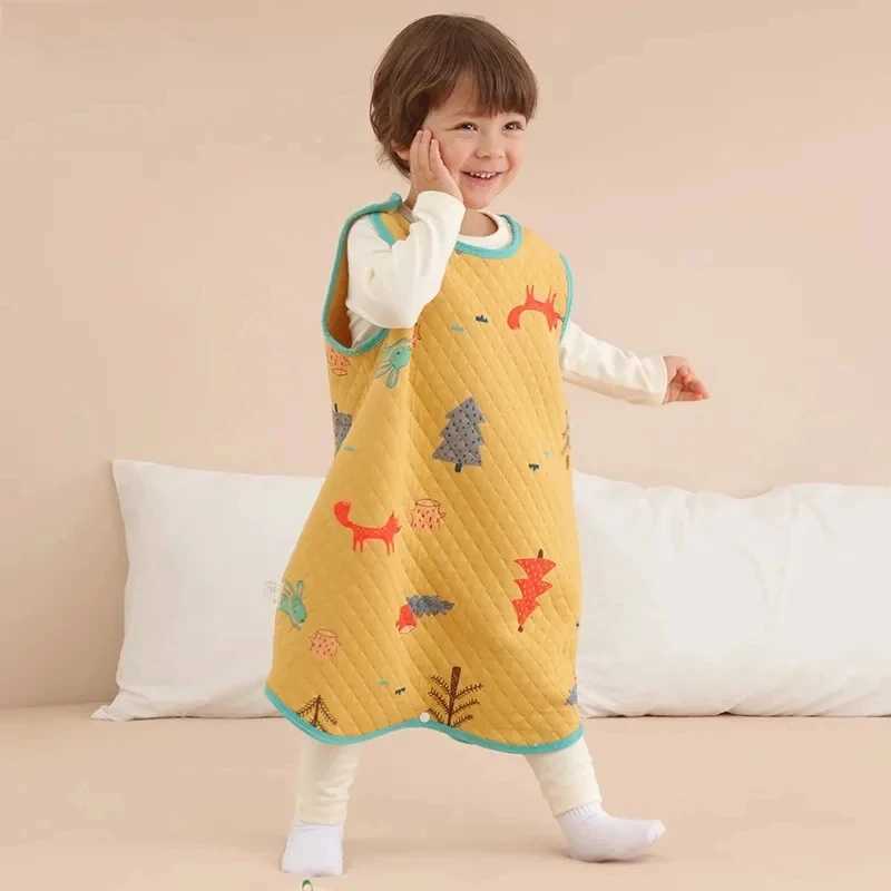 Children Jumpsuit Pajamas Newborn Sleeping Bag With Snap Buttons Spring Autumn Winter Baby Cotton Interlayer Vest Sleeping Bag M240824