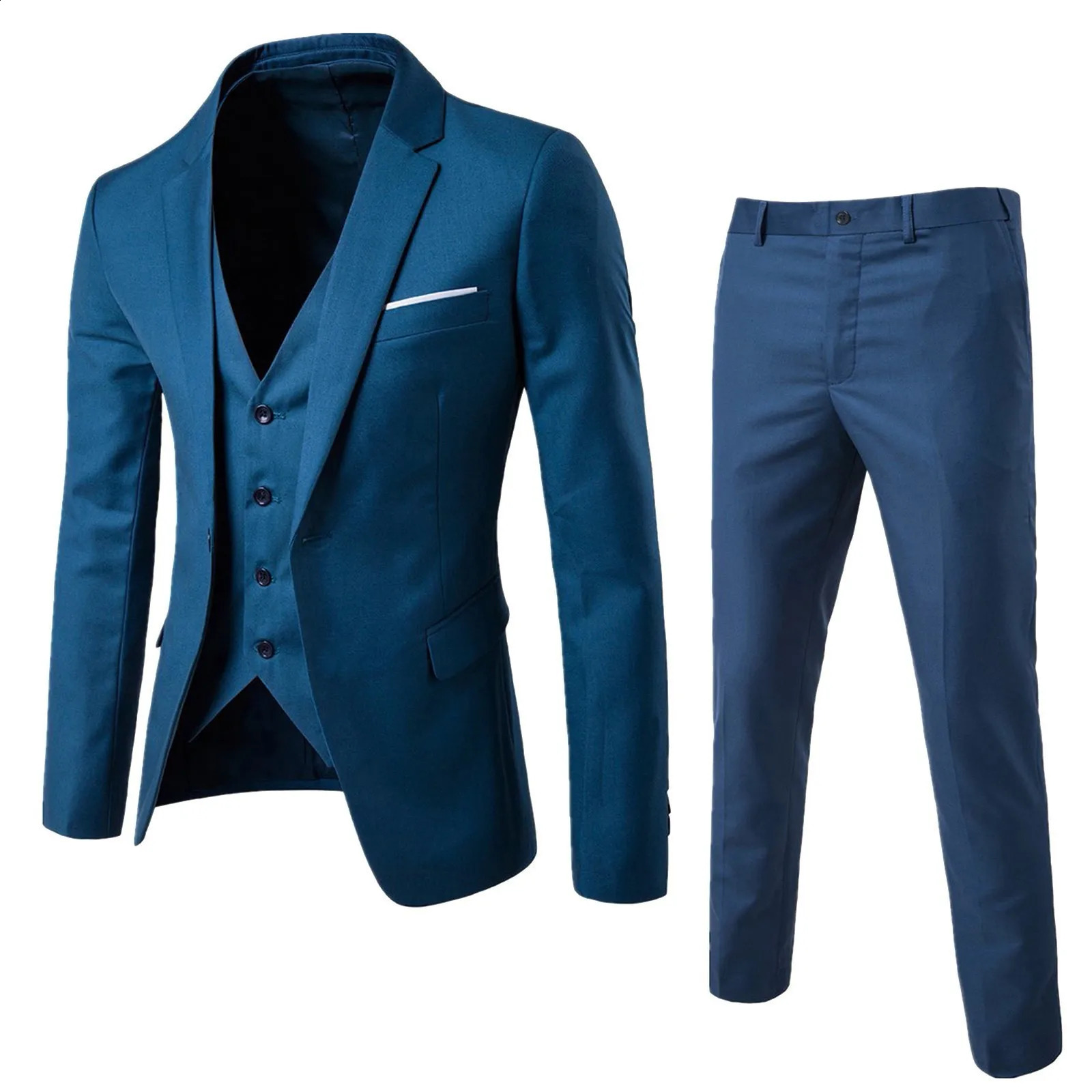 Mens 3piece wedding fashion simple elegant jacket formal business y vest pants classic solid set 240824