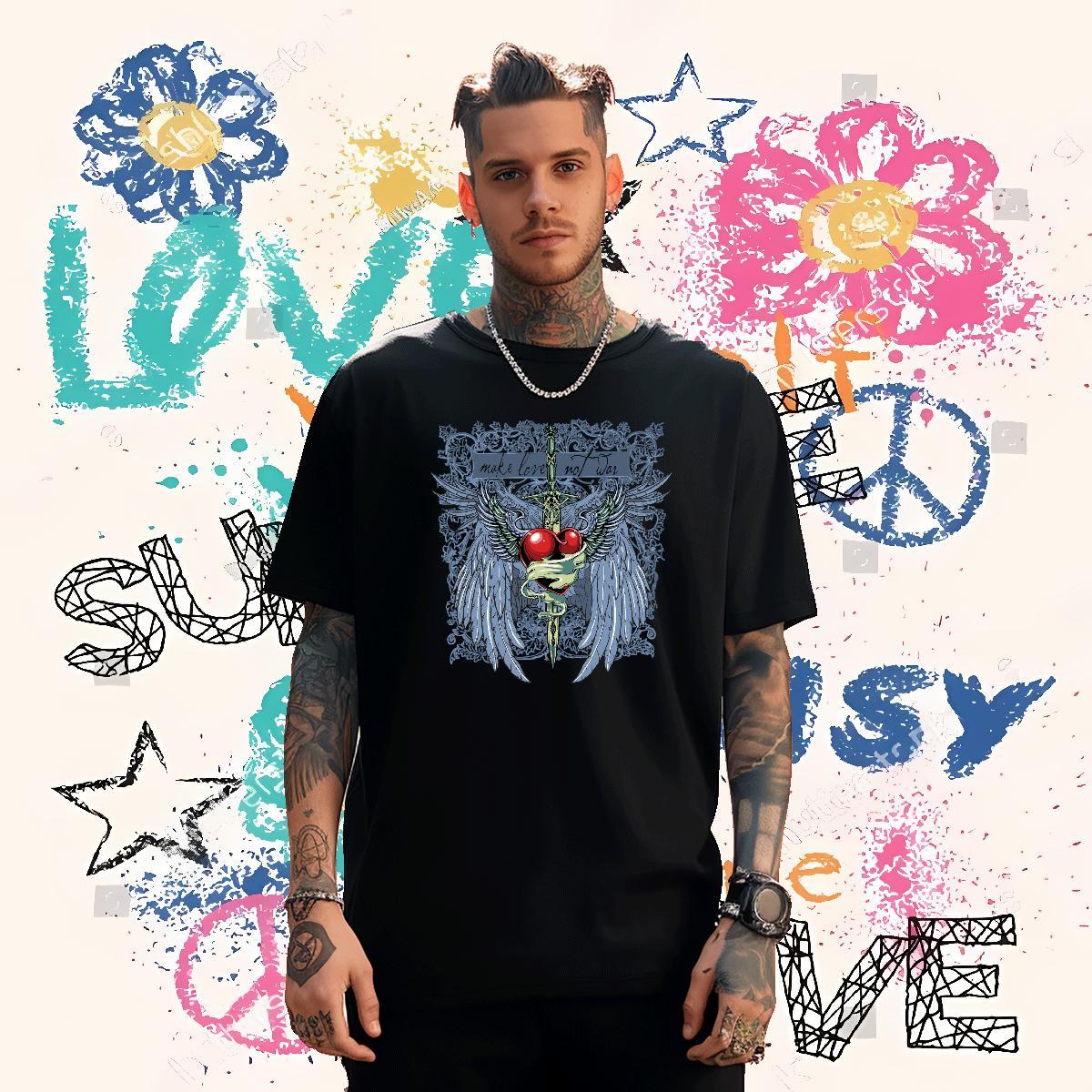 Classic T Shirts Men 230g Cotton wing Daily Wear Cartoon Printing L-4XL Breathable Short Sleeve Couples T Shirts Brand Tops Tees