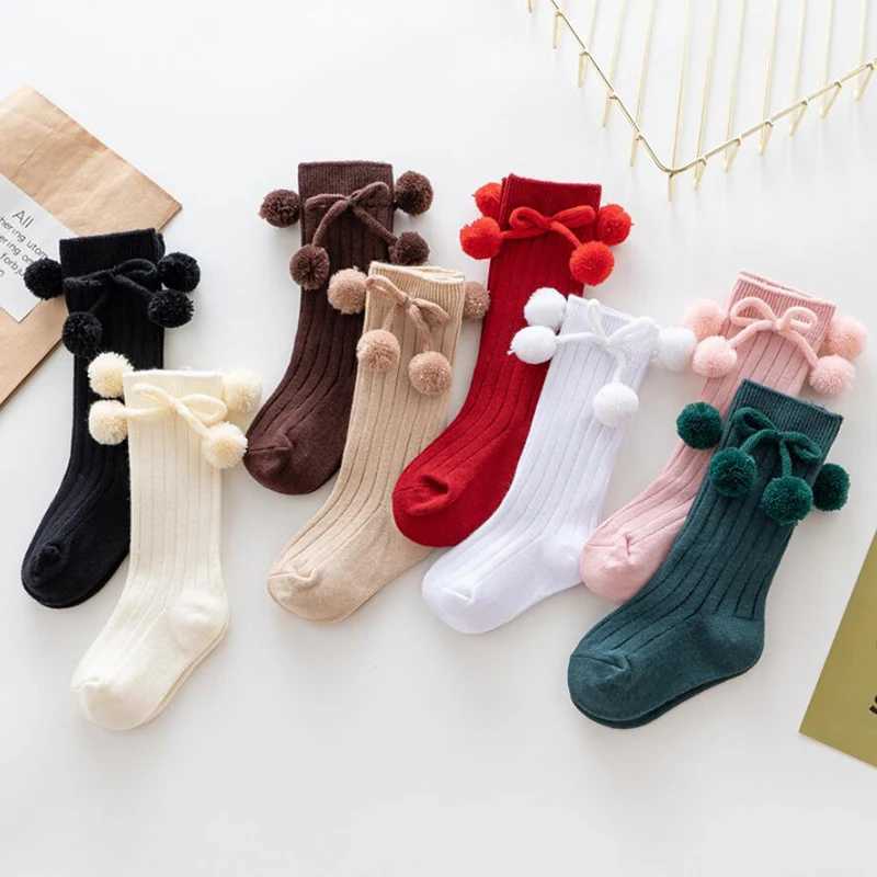 0-5Years Autumn Winter Girls Knee High Socks Cherry Ball Christmas Socks For Girl Infant Baby Cotton Sock Long Children Socks CL240824