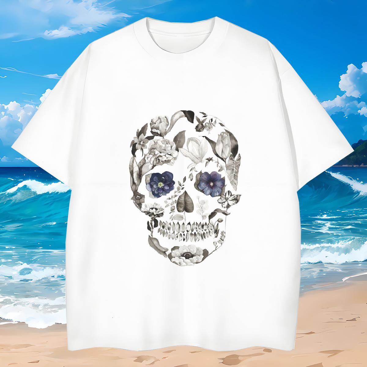 Brand T-Shirts for Men 230g 100% Cotton skull Hip Hop DIY Logo Oversized Crew Neck Breathable Men Clothes T-Shirt 2024 DIY Tops
