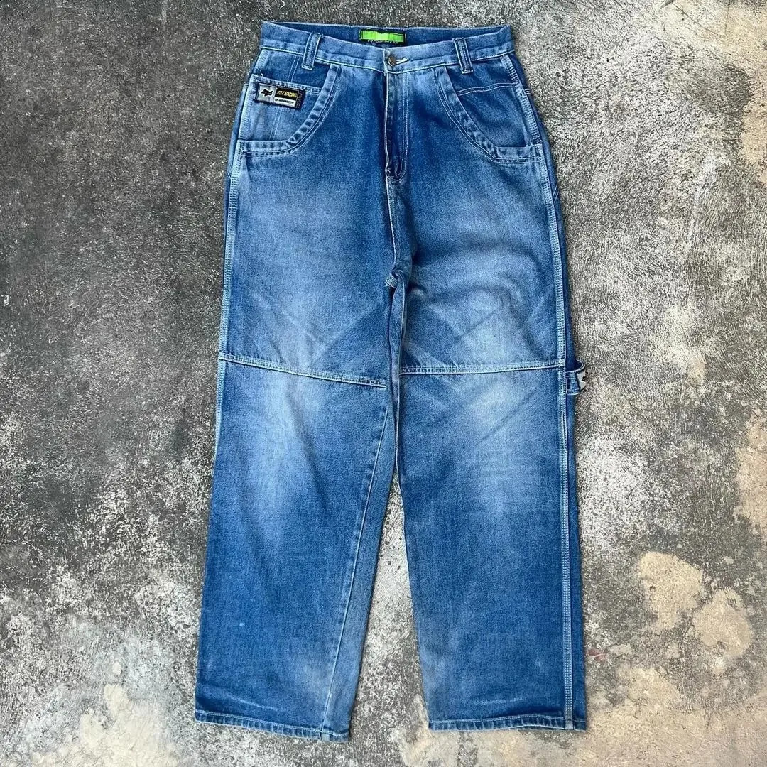 Streetwear Jeans Y2K Pants Hip Hop Embroidered Vintage Blue Baggy Jeans Mens Womens Fashion High Waisted Wide Leg Trousers 240823