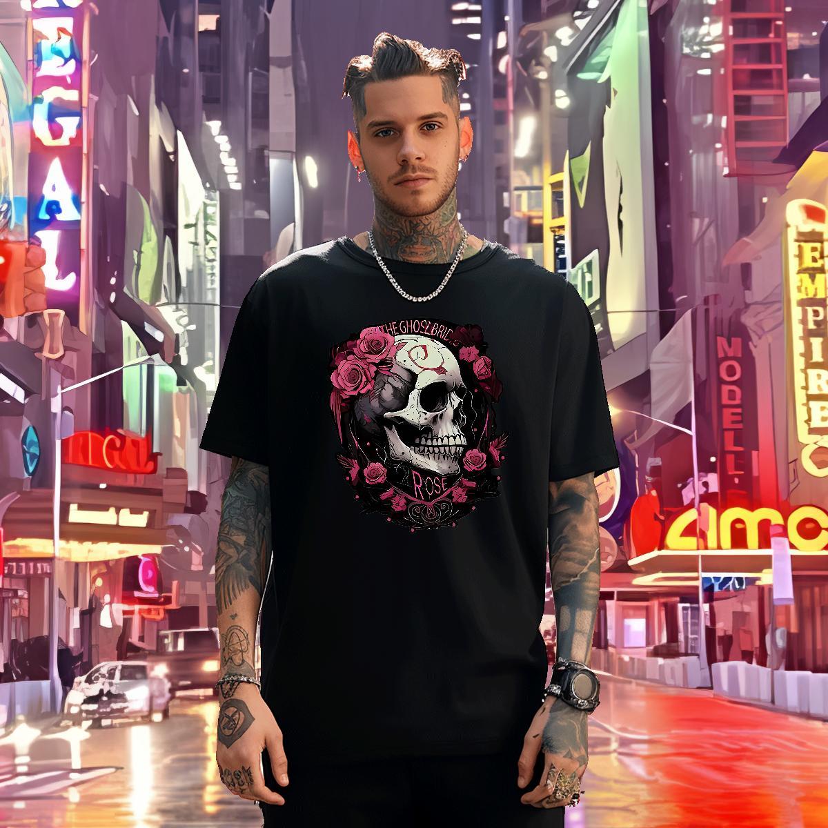 Classic T Shirts Men 100% Cotton 230g skull Daily Outfit Oversized 3XL 4XL Breathable Crew Neck Mens Tshirts New Arrival Tops Tees