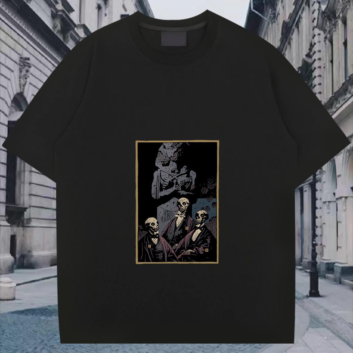 Wholesale T-Shirts 100% Cotton 230g skull Hip Hop White Plus Size O-Neck Short Sleeve Men Clothes T-Shirt 2024 Summer Tees Shirts