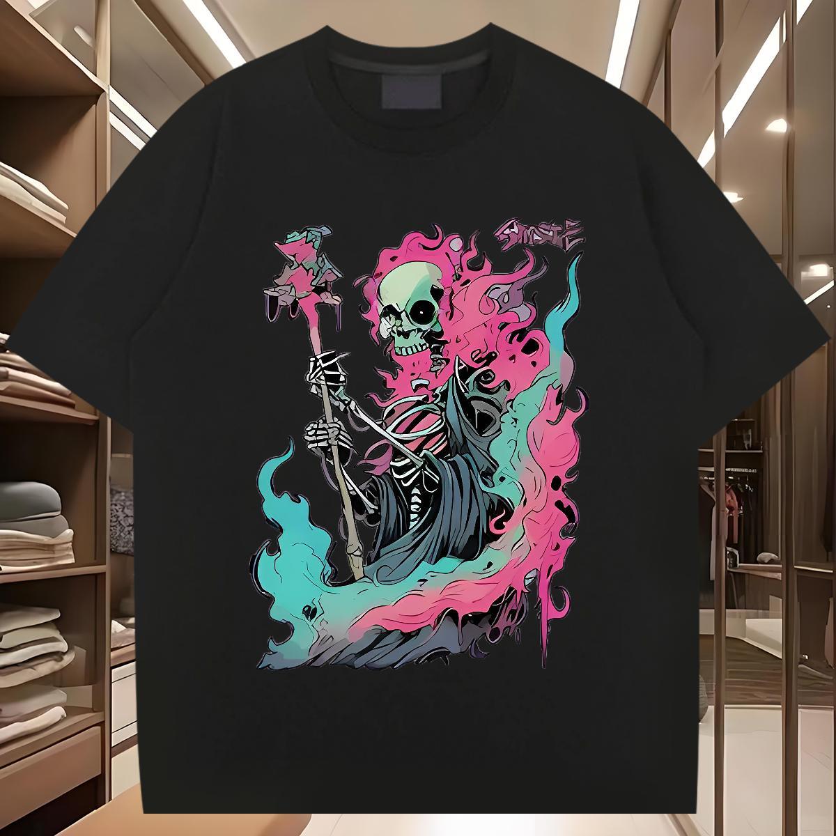 Designer T Shirt For Man 230g Pure Cotton skull Home Outdoor Oversized Crew Neck Mens Tshirts New Wear