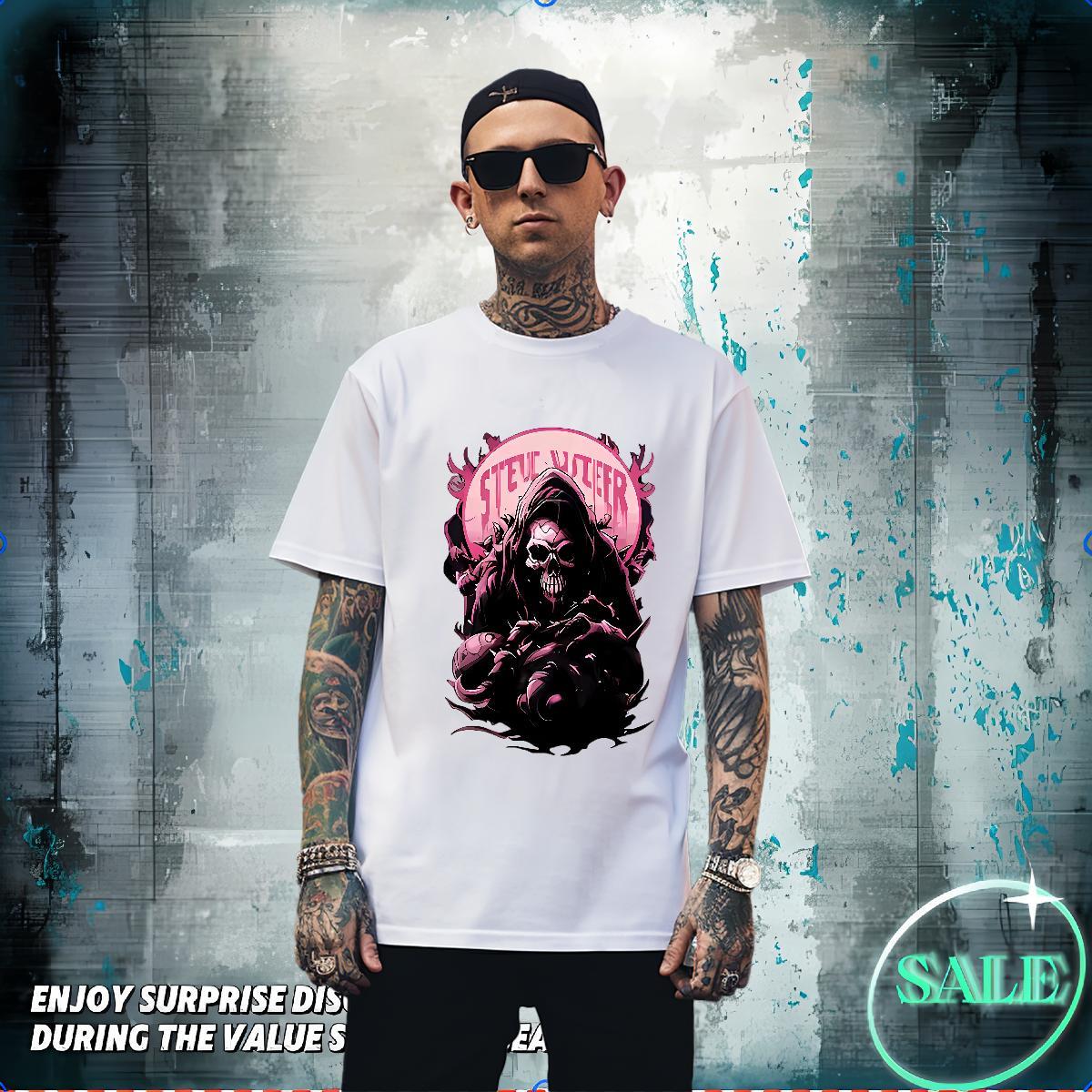 Free Shipping T Shirts Men 230g Cotton skull Hip Hop Oversized 4XL Breathable Short Sleeve Tshirts 2024 Designer Tees