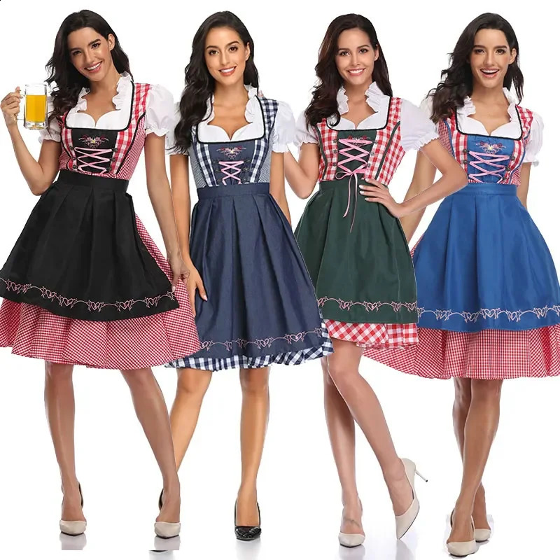 Adult Womens Beer Festival Dirndl Carnival Party Traditional German Bavarian Girl Dress Maid DressApron Set 240823