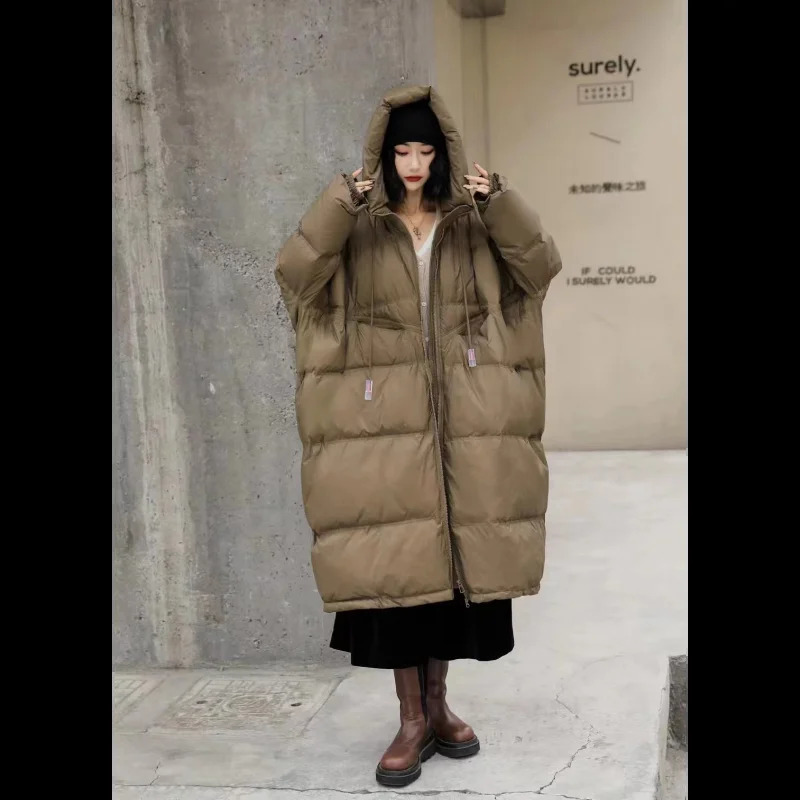 Womens oversized inflatable jacket thick and warm white duck down Korean hooded loose parkour autumnwinter 240823