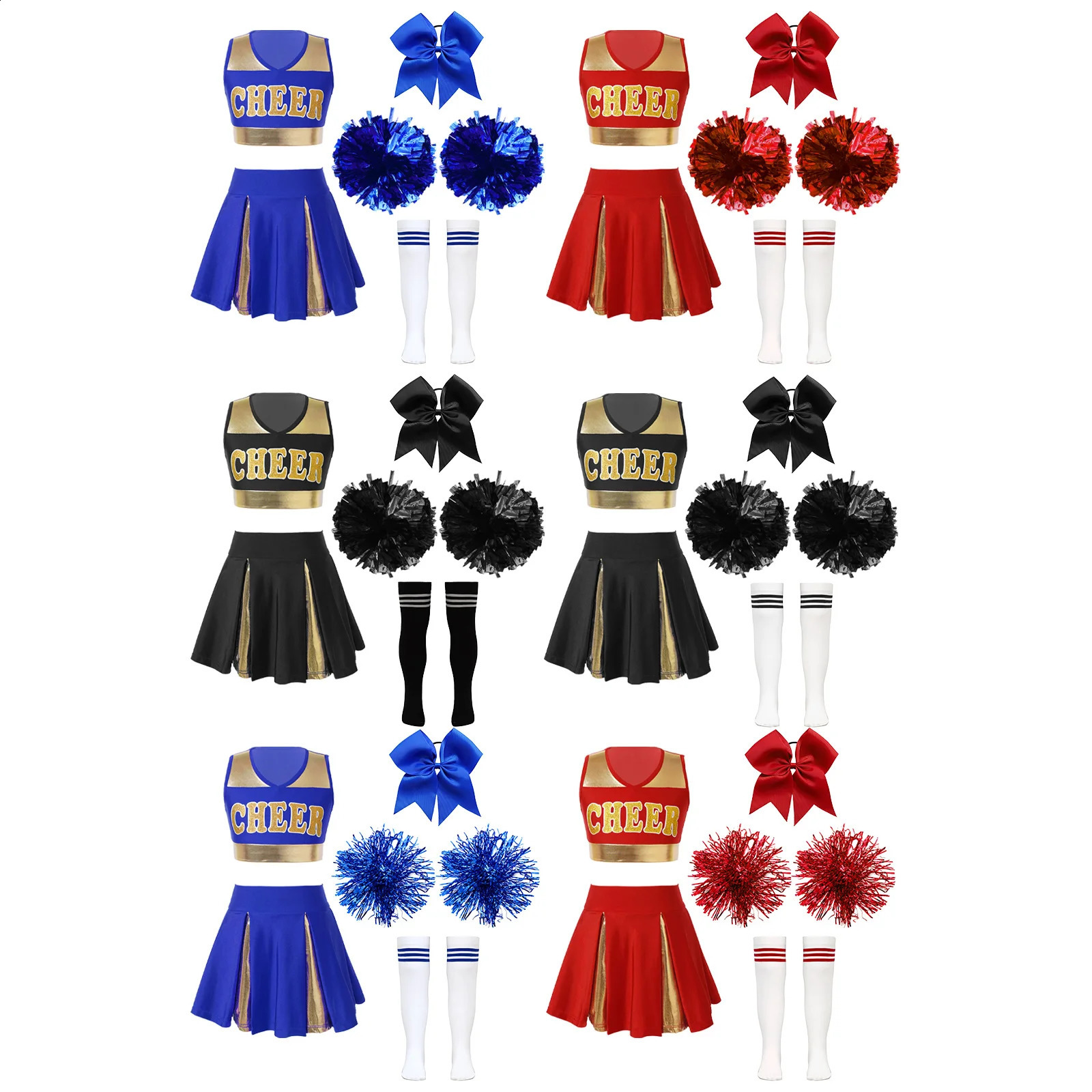 Pompoms and Socks Girls Cheerleading Uniform School Dance Costume Sleeveless Tank Top Halloween 240823