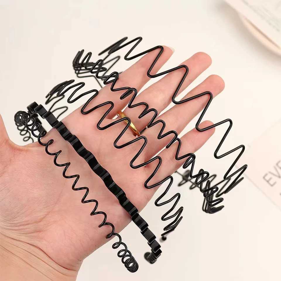 Metal iron headband mens unisex black wave hair clip with 5mm wide fashionable sports hair clip accessory W240816