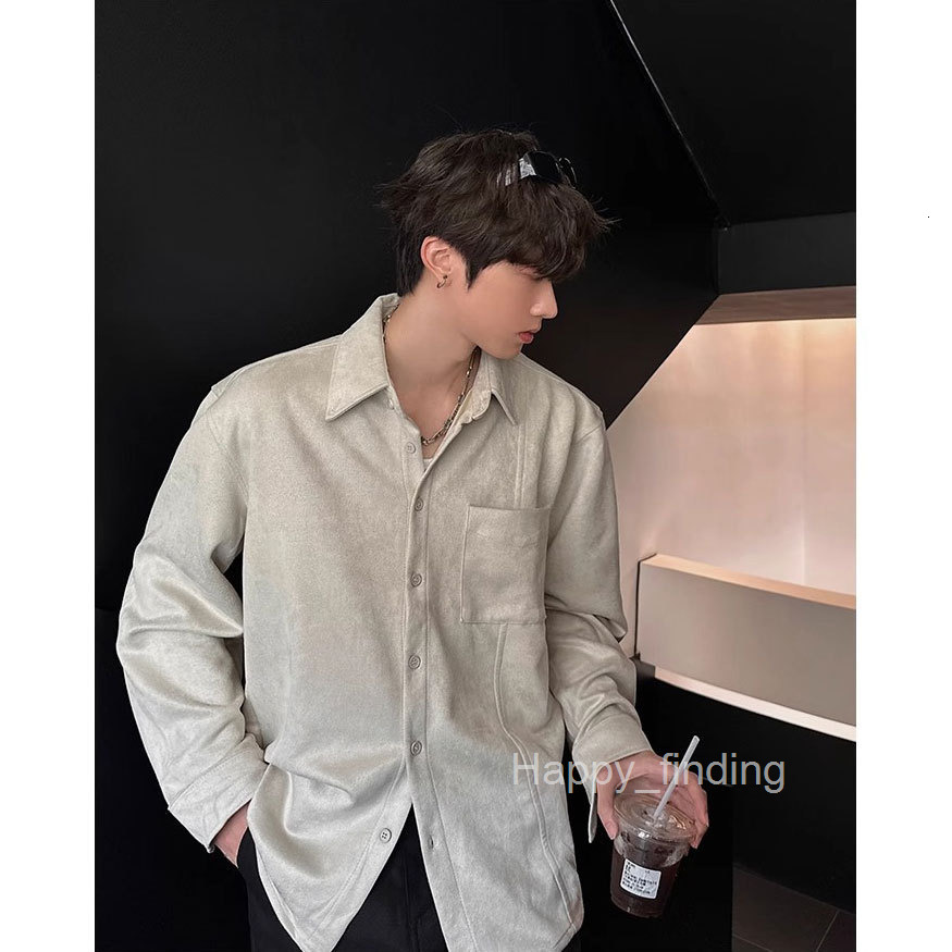 Suede Suede Long Sleeved Shirt for Men Korean Style Trendy and Cool Outfit Spring and Autumn New Loose Jacket Top