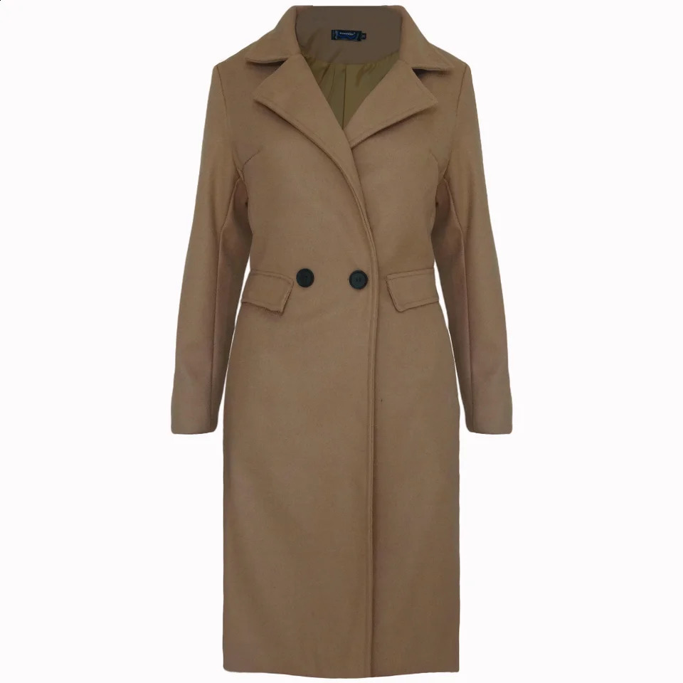 Winter wool blend womens coat with grooved pockets solid streetwear lapel jacket lining medium length womens windproof jacket S-3XL 240824