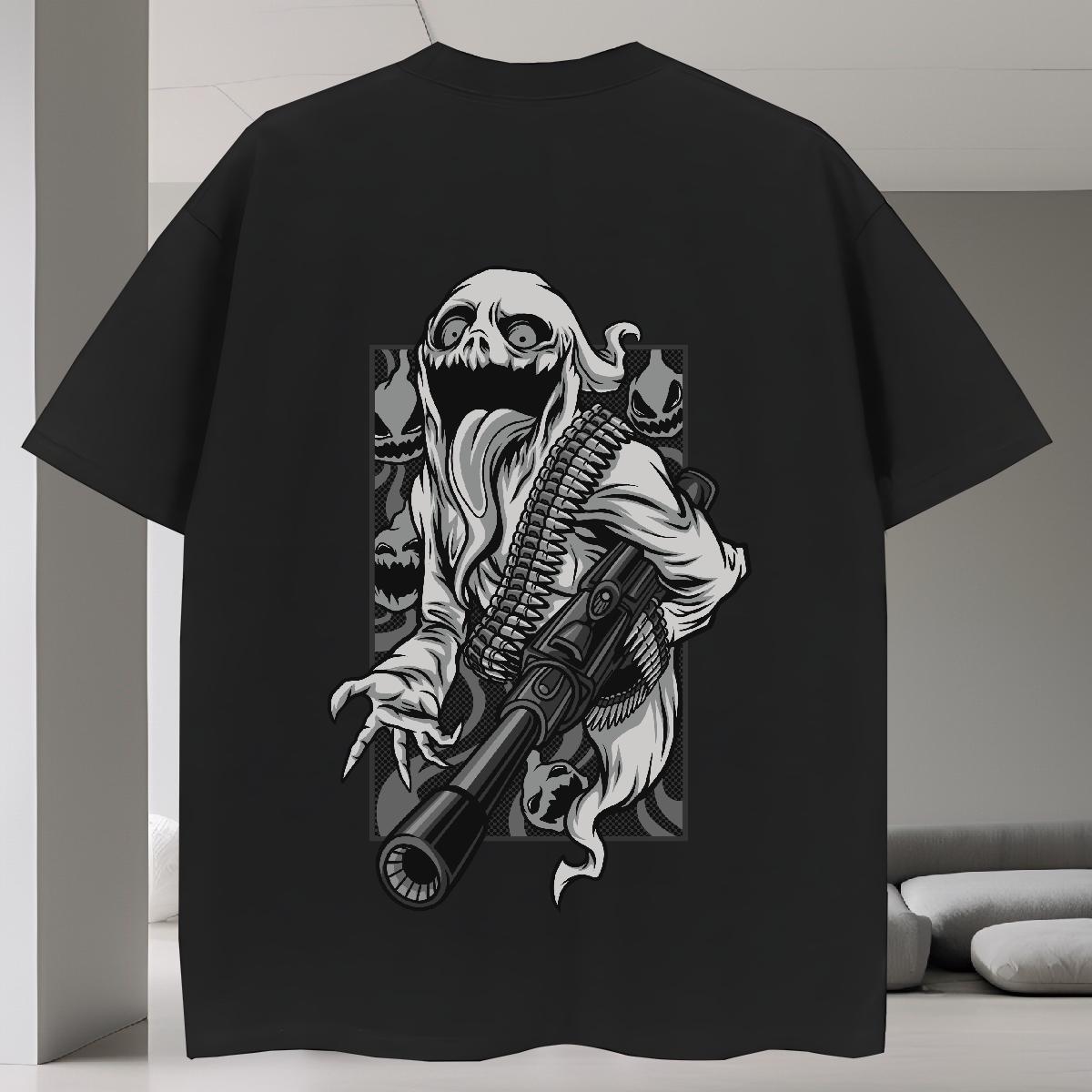 Cool T Shirts Men 100% Cotton 230g skull Anime Printing Street DIY Anime Round Neck Short Sleeve Men Tshirts New Tops Tees
