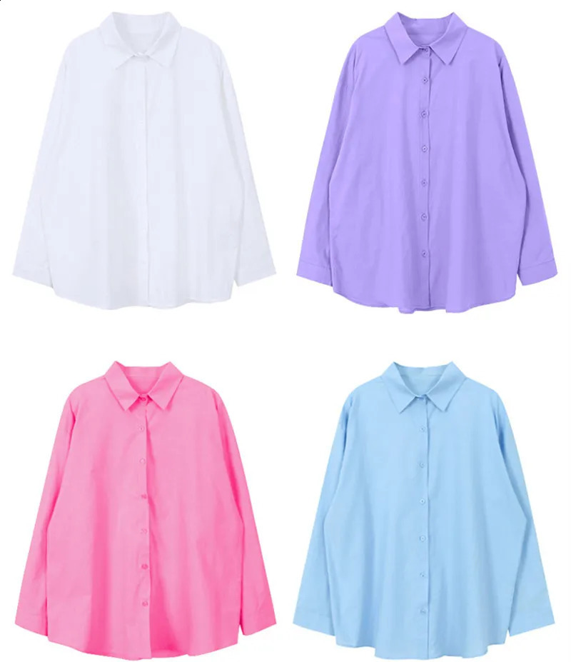 Fashion Spring Autumn Simple And Casual Loose Versatile Pure Color Lapel Shirt WomenS 100% Cotton Long Sleeve Underlay 240823