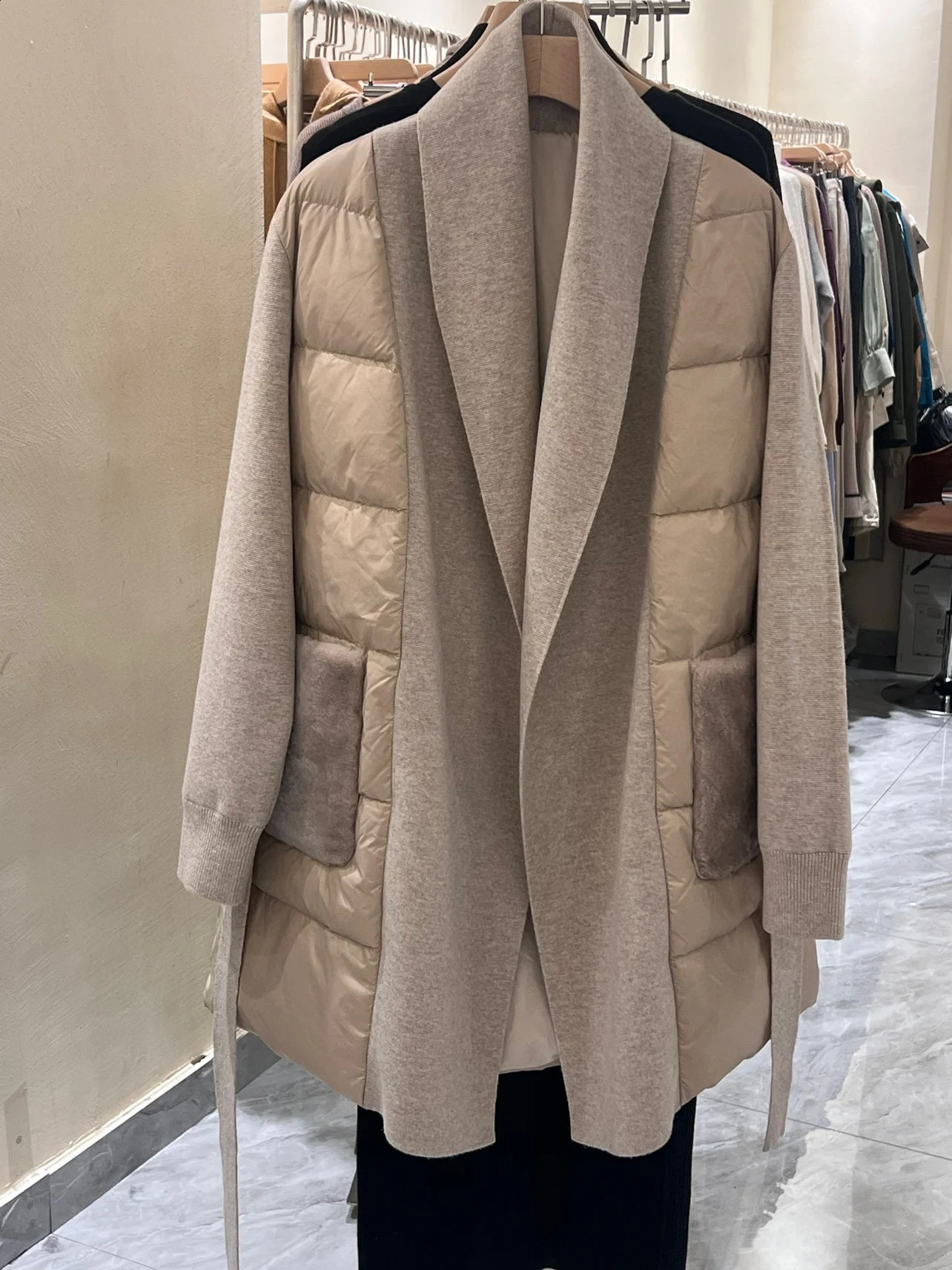 Womens down jacket cashmere knitted sleeves outerwear womens casual clothing warm winter fabric LP goose 240823 - view 4